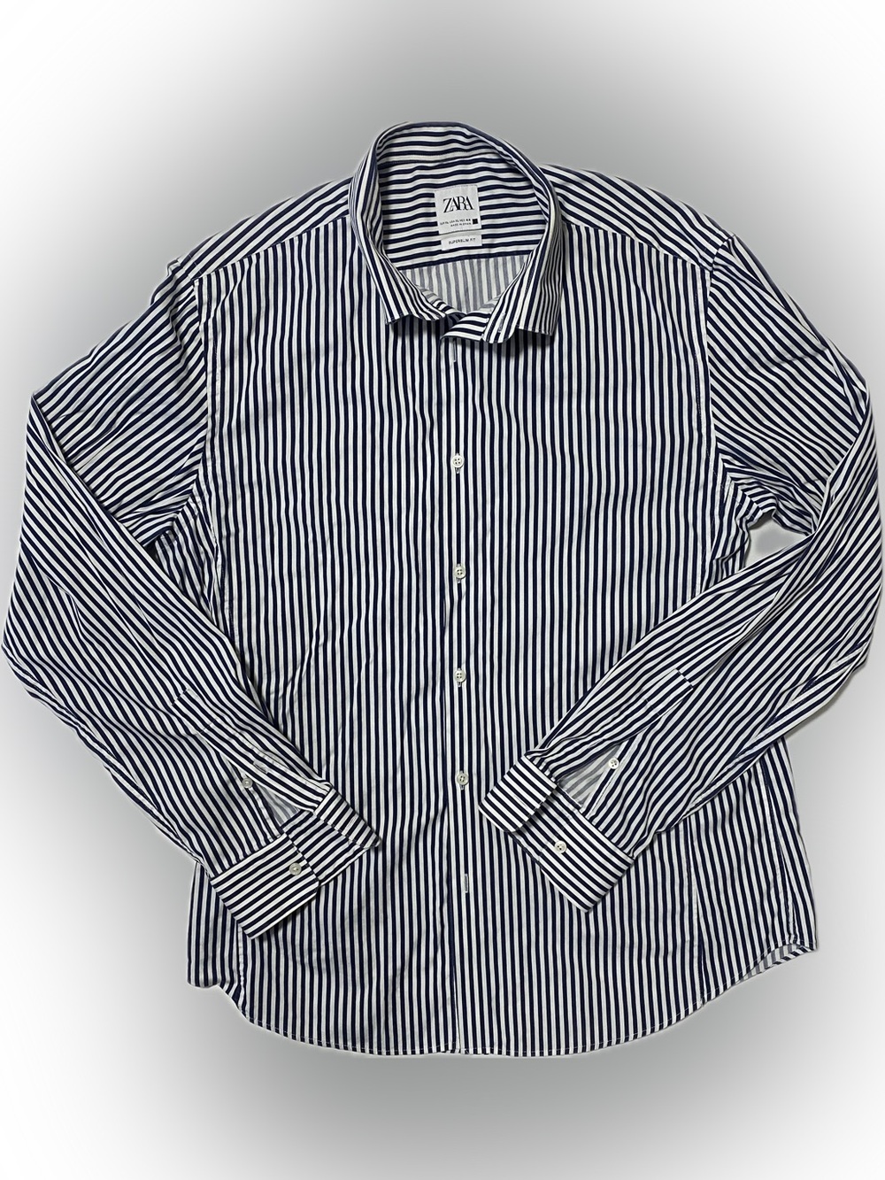 Zara Navy and White Striped Button-Down Shirt